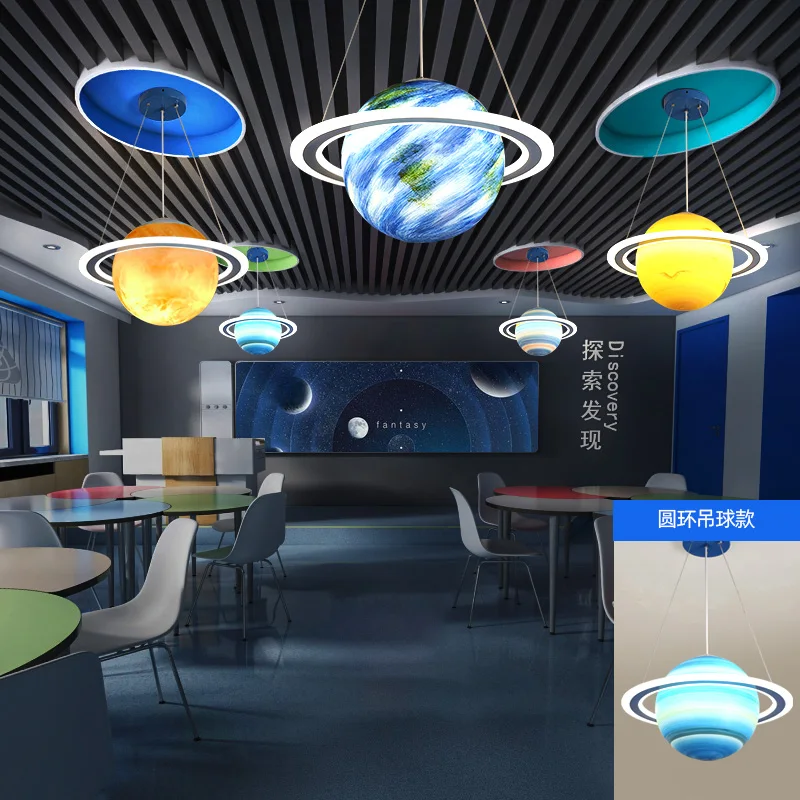 Children's room space lamp boy girl theme restaurant kindergarten project customized red planet Chandelier |