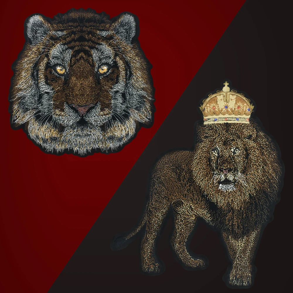 

1PcsExquisite Punk Embroidery Tiger Lion Badges Iron-on Patches for Clothing AppliqueDIYDecoration Jacket Hand Bag Accessories