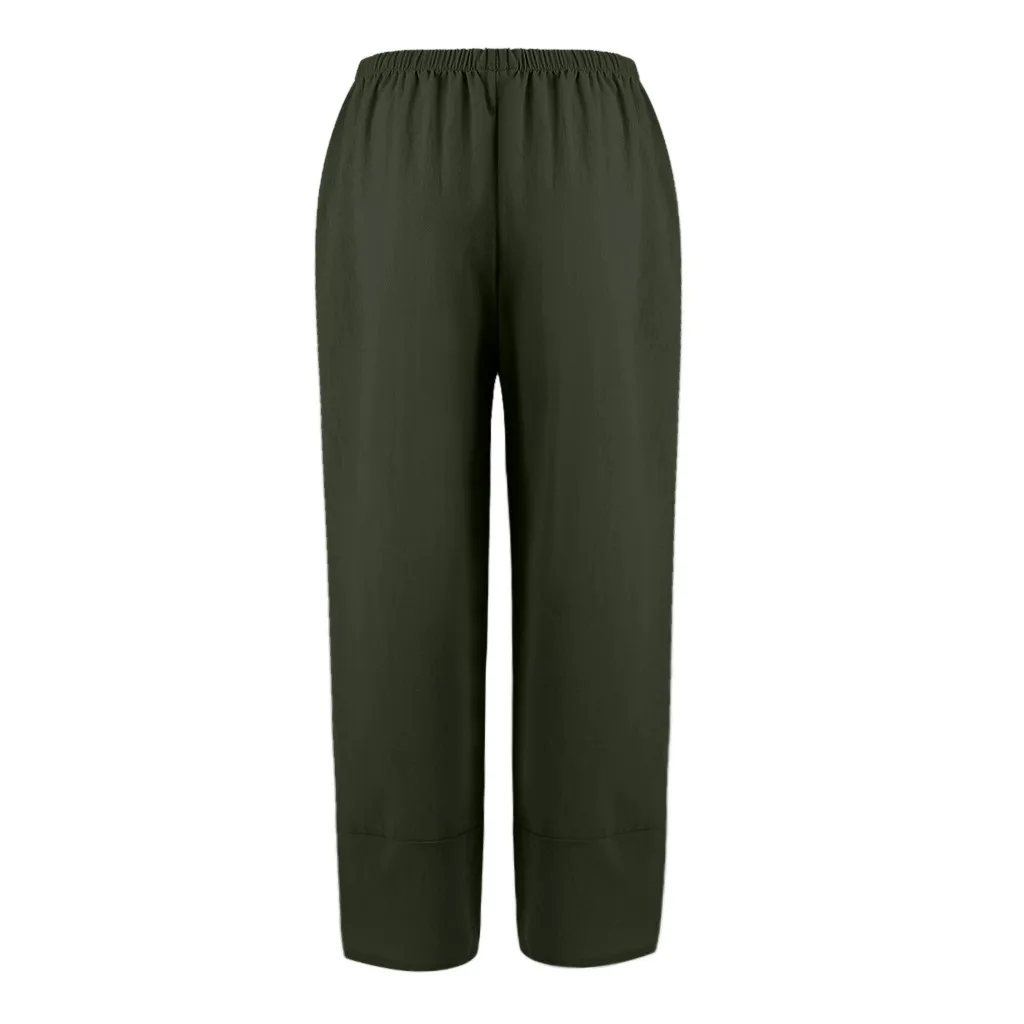 Pants Women Summer Irregular Hem Loose Daisy Print Cotton Linen Elastic Waist Trousers Female Wide Leg Pockets Pantalones #616 | Женская