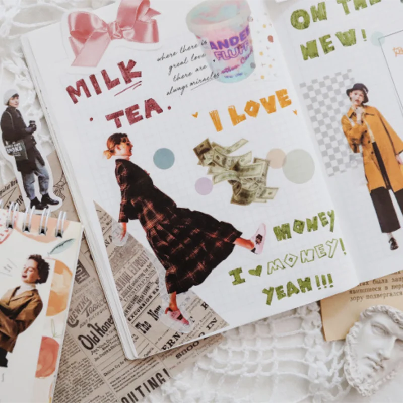 50Pcs/pack Vintage Kawaii Girl Sticker Scrapbooking Creative DIY Bullet Journal Decorative Adhesive Labels Stationery Supplies |