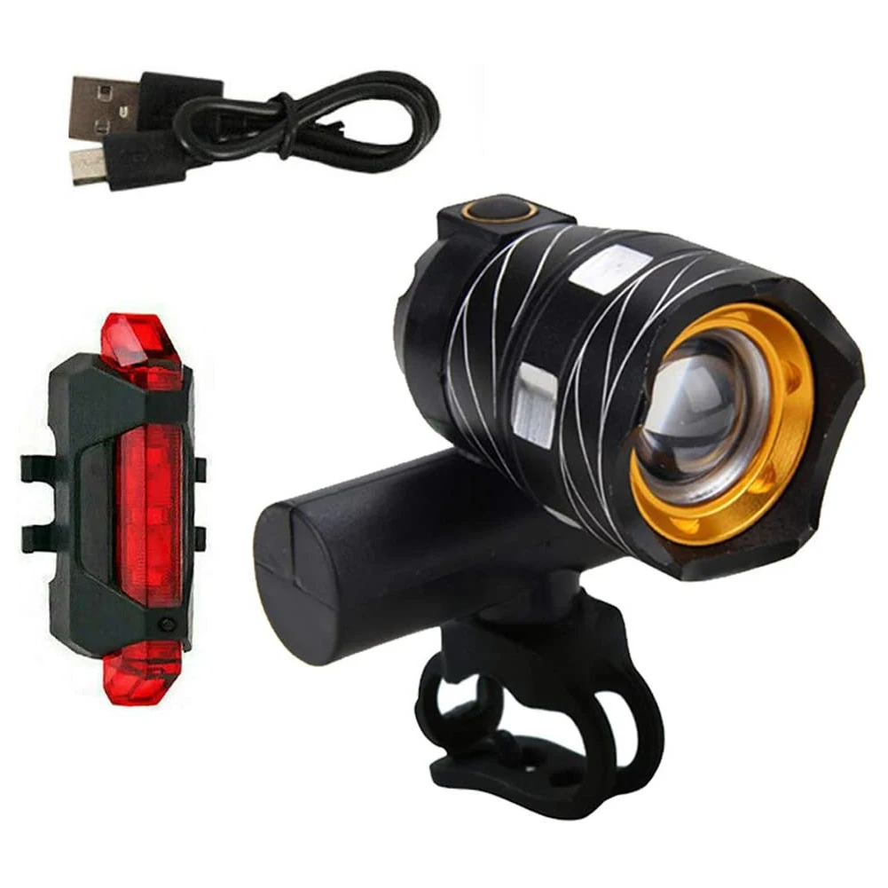 

T6 LED MTB Rear+Front Set 15000LM Bicycle Lights Set Bike Headlight USB Rechargeable Headlight Cycling Lamp With Taillight
