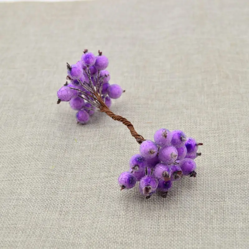 purple D-40pcs, миниатюрные рождественские матовые искусственные ягоды, яркие красные ягоды Холли, рождественская елка, Декоративные искусственные цветы - Цвет: purple
