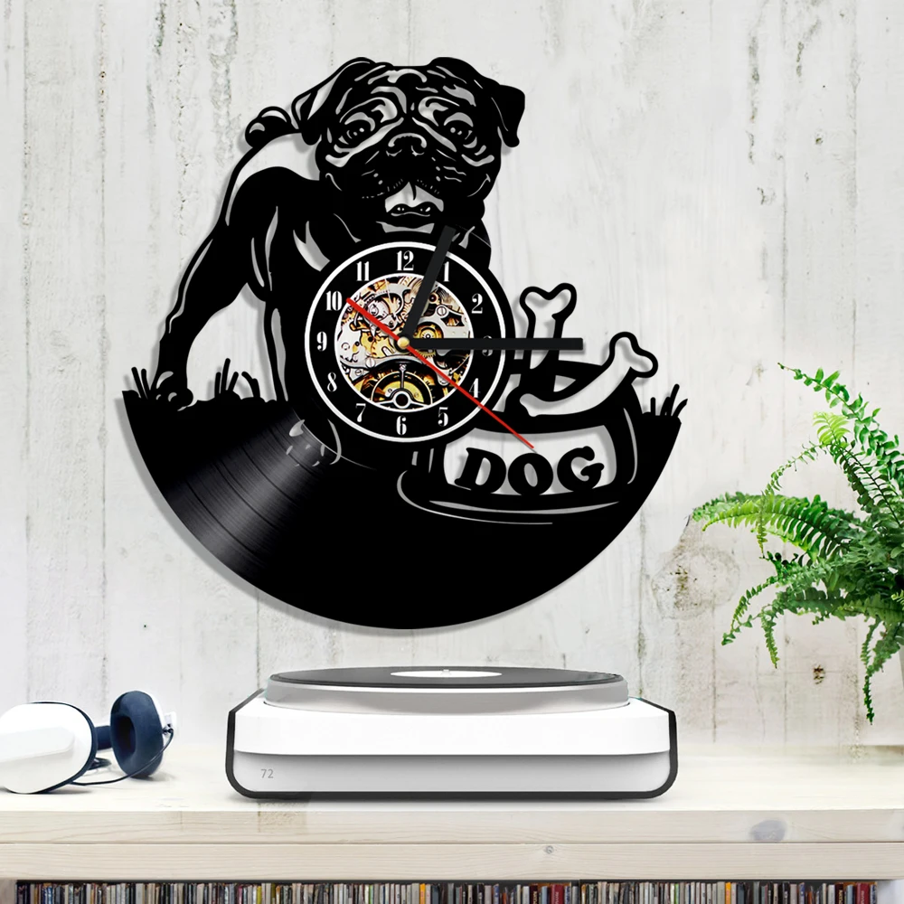 Настенные виниловые 3d часы с изображением английского бульдога мопса