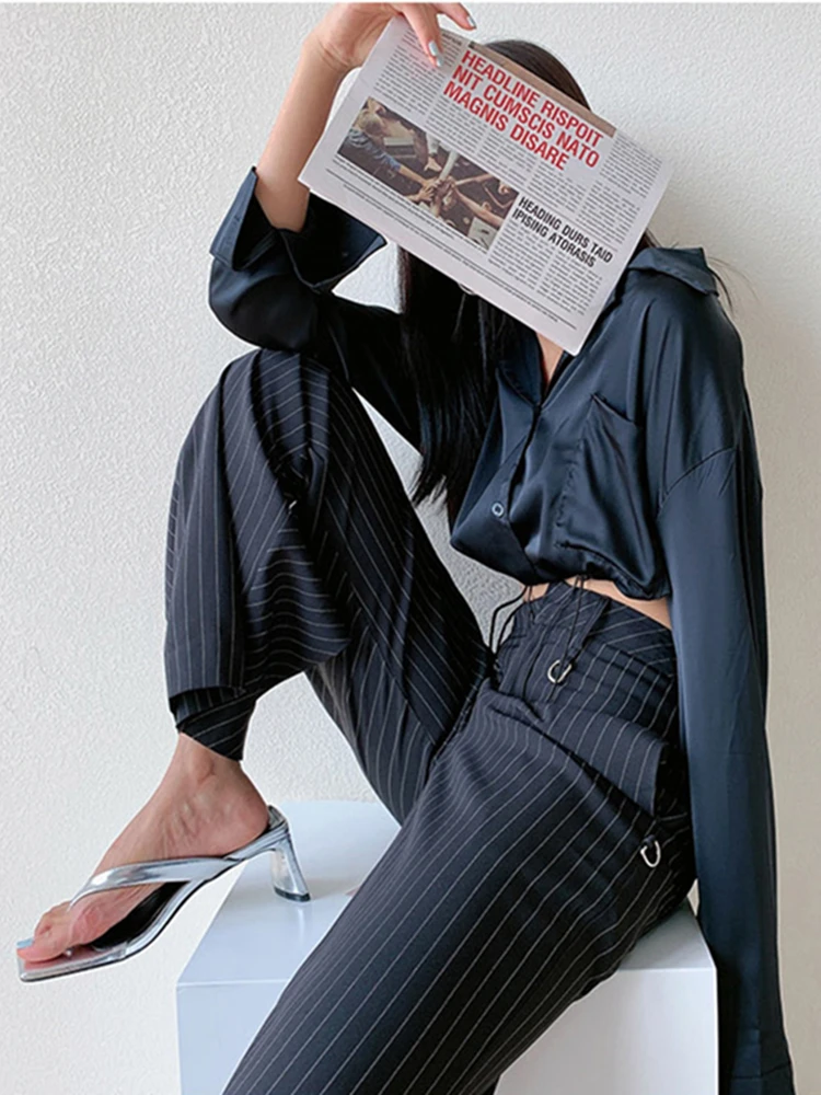 

2020 New Elegant Shirt Black Sexy Button Vintage Blouse Turn Down Collar Long Sleeve Office Ladies Shirt Female Casual Short