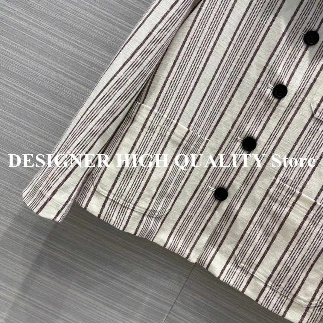 2021 New Spring Fashion Linen 2 Piece Set Stripes Pattern Blazer Suit Women Shorts Elegant Office Lady Suits