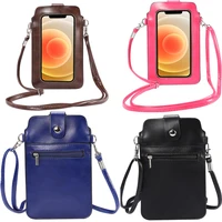 touch screen cell phone pouch child bag for iphone 11 pro xs max xr pu leather shoulder strap cover for samsung s20 xiaomi case