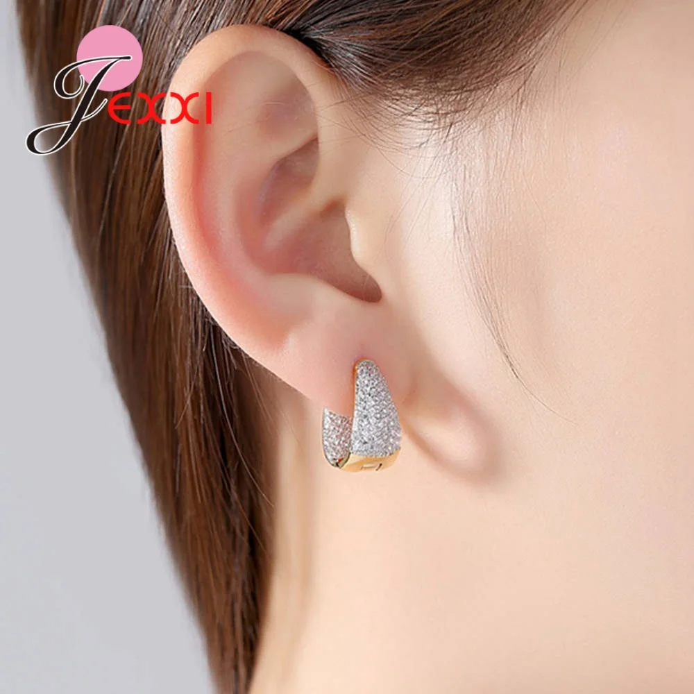 Нежные кольца золото Цвет 925 стерлингового серебра серьги для женщин хрустальные