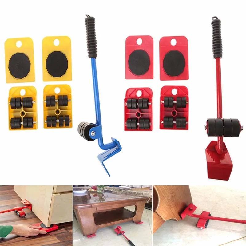 

ZK30 4PCS Furniture Mover Tool Set Furniture Transport Lifter Heavy Stuffs Moving Tool Wheeled Mover Roller Wheel Bar Hand Tools