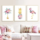 Фон для фотографирования с изображением пальмы, ананаса, фламинго