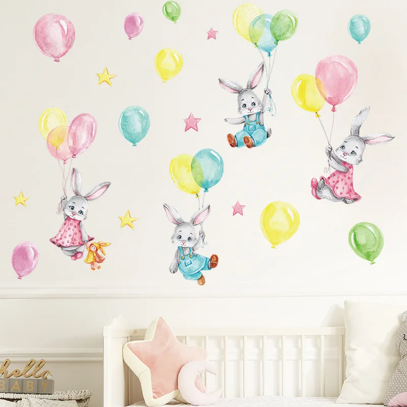 

2022 Cartoon Bunny Balloon Wall Sticker DIY Rabbits for Girl Kid Room Living Room Bedroom Decoration Home Decoration Wallpaper