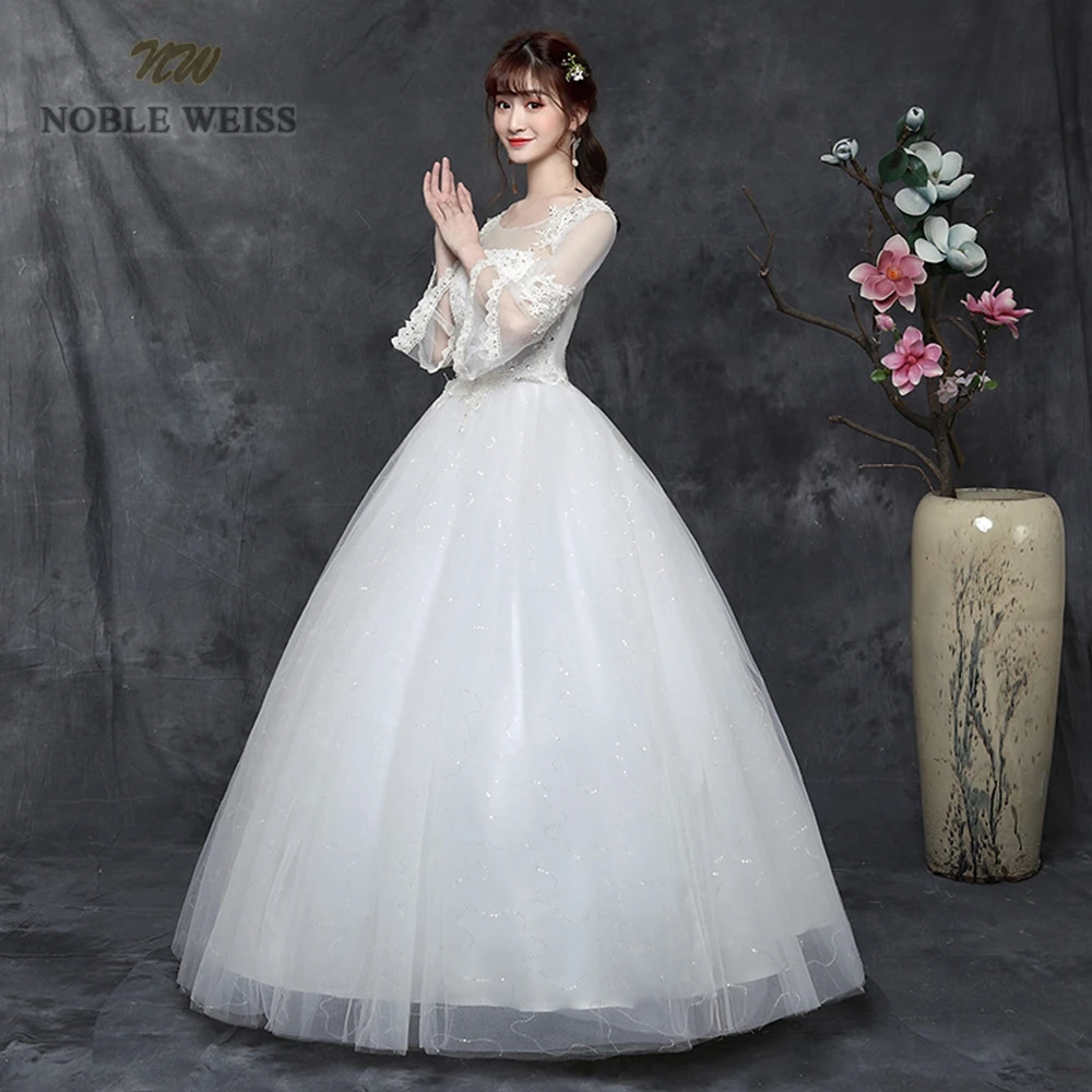 

new wedding dress wedding dress plus size O-Neck Floor-Length Lace Up A-Line Appliques Beading wedding dresses
