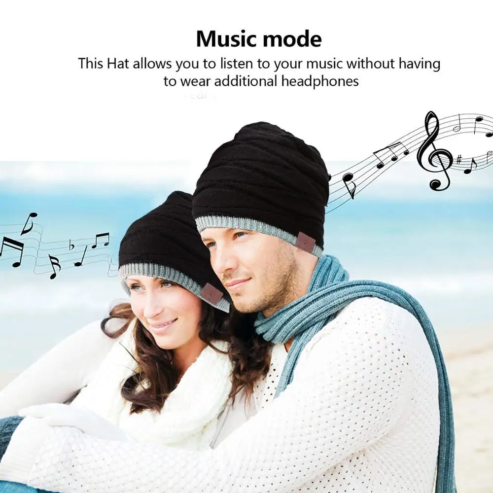 2020 Беспроводной Bluetooth V4.2 шапочка вязаная плюс бархат зимняя музыкальная шапка
