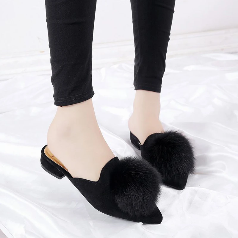 

Women's Slippers Slip Mules Shoes Low Heels Pointed Toe Female Square Heels Office Ladies Footwear Fashion Women Sandals 2021