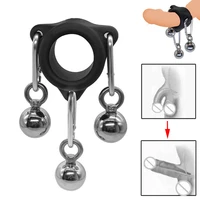 silicone cock ring penis training rings enlargement gravity physical extender metal 3 ball stretcher pendant sex toys for men
