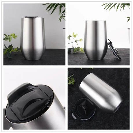 slide lid 16oz Вино Кубок яйцевидной формы кружка для кофе стакан воды стеклянная пивная бутылка для путешествий 18/8 из нержавеющей стали 2-стены вакуумной изоляцией 470 мл - Цвет: slide lid