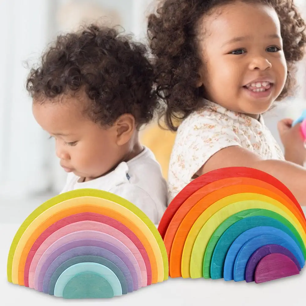 Rainbow Building Set Wooden Rainbow Stacking Game Toys for Kids Baby Toy Wooden Toy Montessori Rainbow Building Blocks dropshippin 12pcs wooden rainbow blocks wooden building blocks for kid rainbow building blocks montessori educational wooden toy