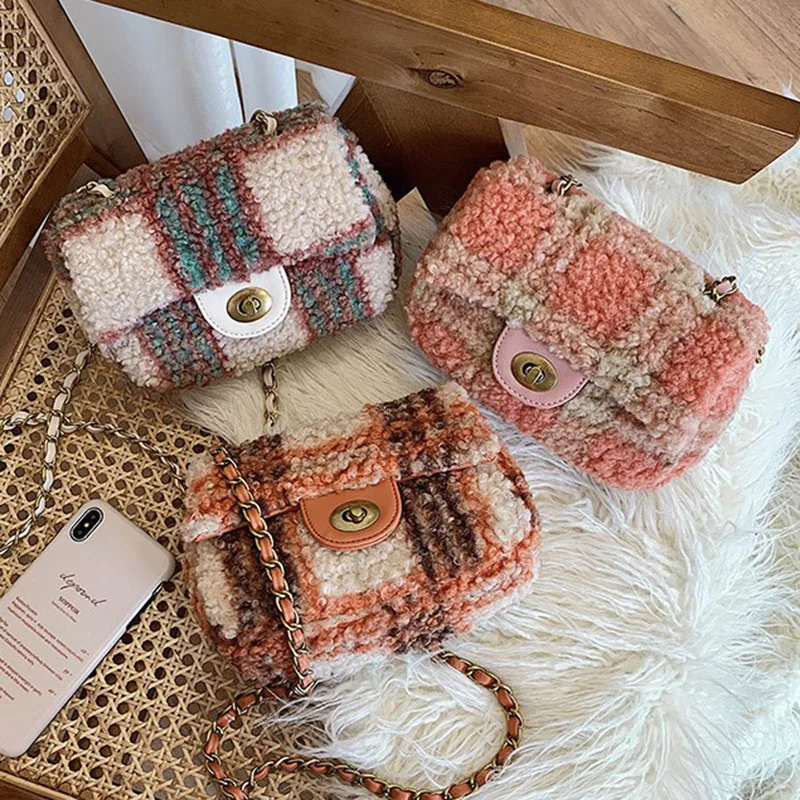 

Fashion Women Woolen Crossbody Bag Brand Designer Lady Chain Small Flap Bags Evening Clutch Female Handbag 2022 New Shoulder Bag