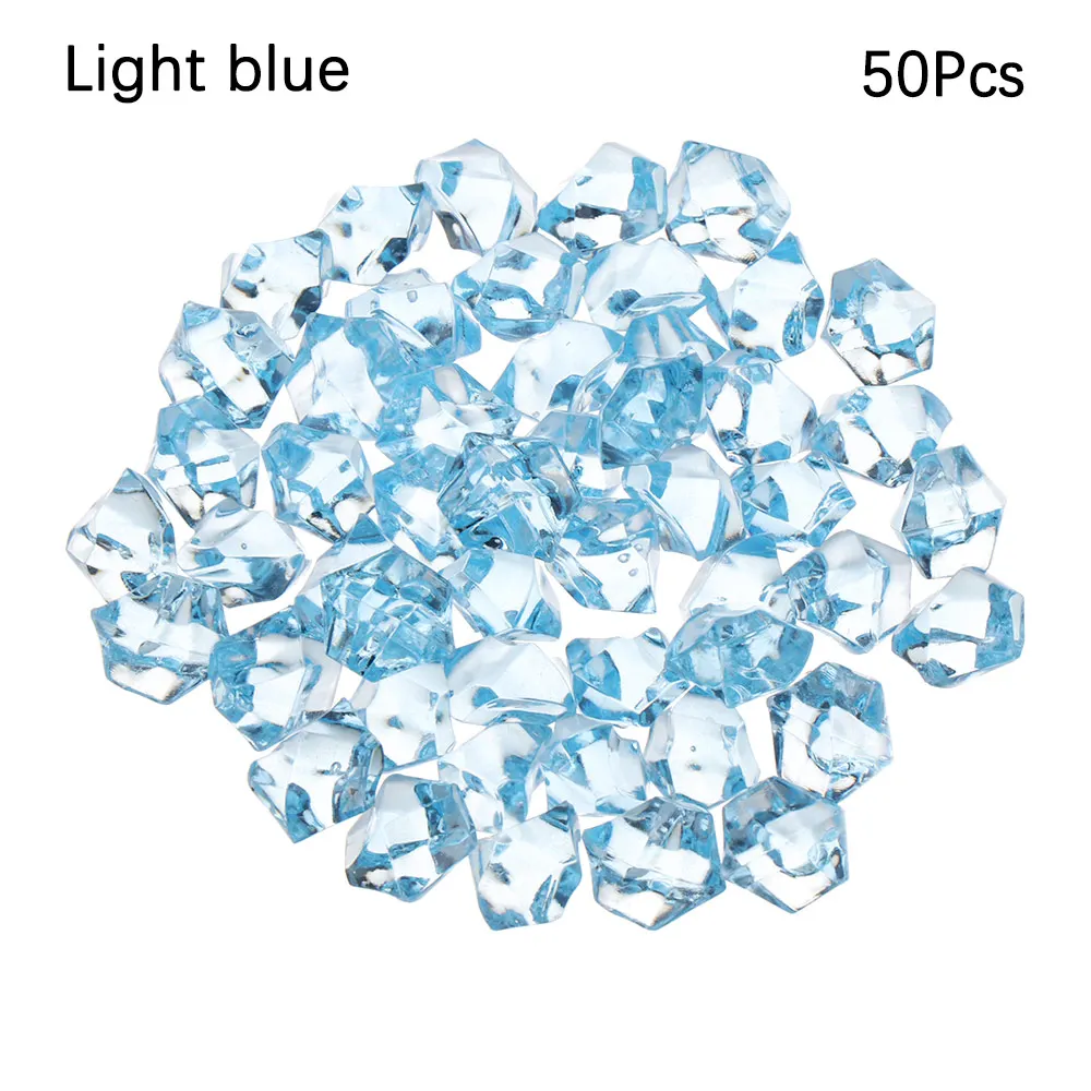 light blue 50 шт. красочные искусственные камни булыжники хрустальные кубики льда наполнитель для сосудов галька аквариум пейзаж аквариум домашнее приспособление для украшения - Цвет: light blue