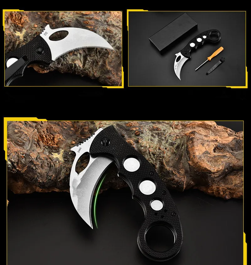 Нож-керамбит HS Tools карманный резец из стали D2 с рукояткой G10 для ежедневного