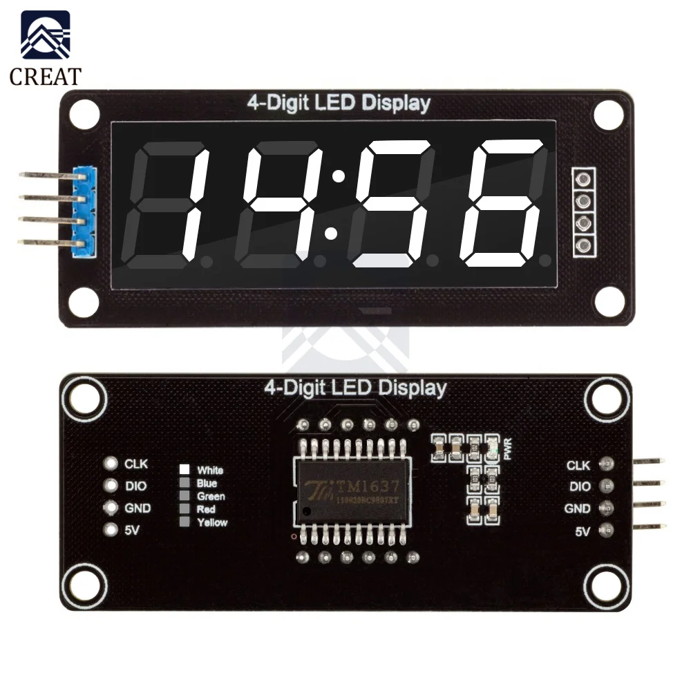 

TM1637 4-Digit Digital LED 0.56 Display Tube Decimal 7 Segments Clock Double Dots Module 0.56 inch White Display For Arduino