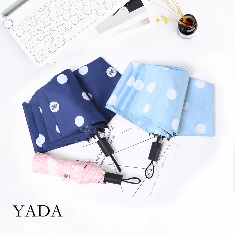 

YADA 2020 Fashion Big Dot Round Point Pattern 3-Folding Umbrella Rain UV Umbrella For Women Windproof Cartoon Umbrellas YS200150