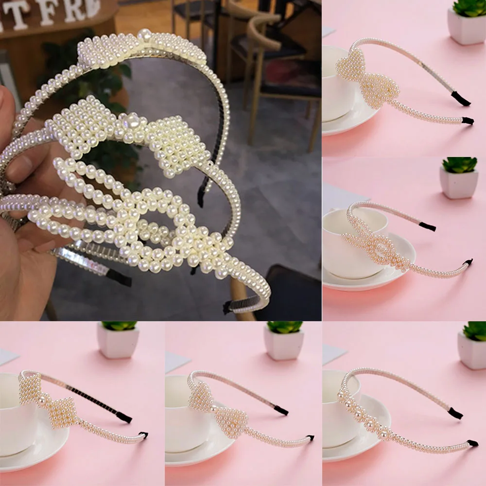 

New Girls Cute Pearl Headband Bowknot Rabit Headbands Children Sweet Cat Ears Hair Band Birthday Party Kids Hair Accessories Hot