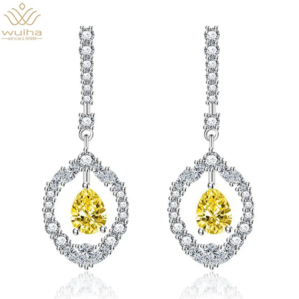 

WUIHA 100% 925 Sterling Silver Pear Cut Created Moissanite Citrine Amethyst Pink Saphire Gemstone Drop Earrings New Fine Jewelry