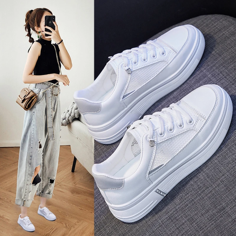 

Fabric Casual Shoes Women's Mesh Sneakers Autumn Outdoor Flat Woman Fashion Breathable Soft Bottom Height Increasing