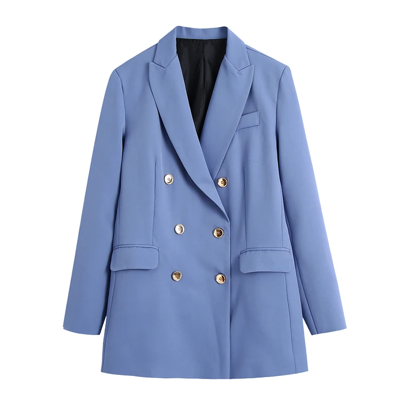 

Women 2021 za fashion double breasted black blazer coat vintage long sleeve pockets female outerwear chic veste femme