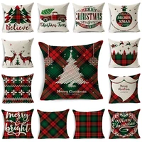 christmas gift christmas pillowcase red green pattern lattice sofa car cushion home decoration linen cushion cover 4545cm