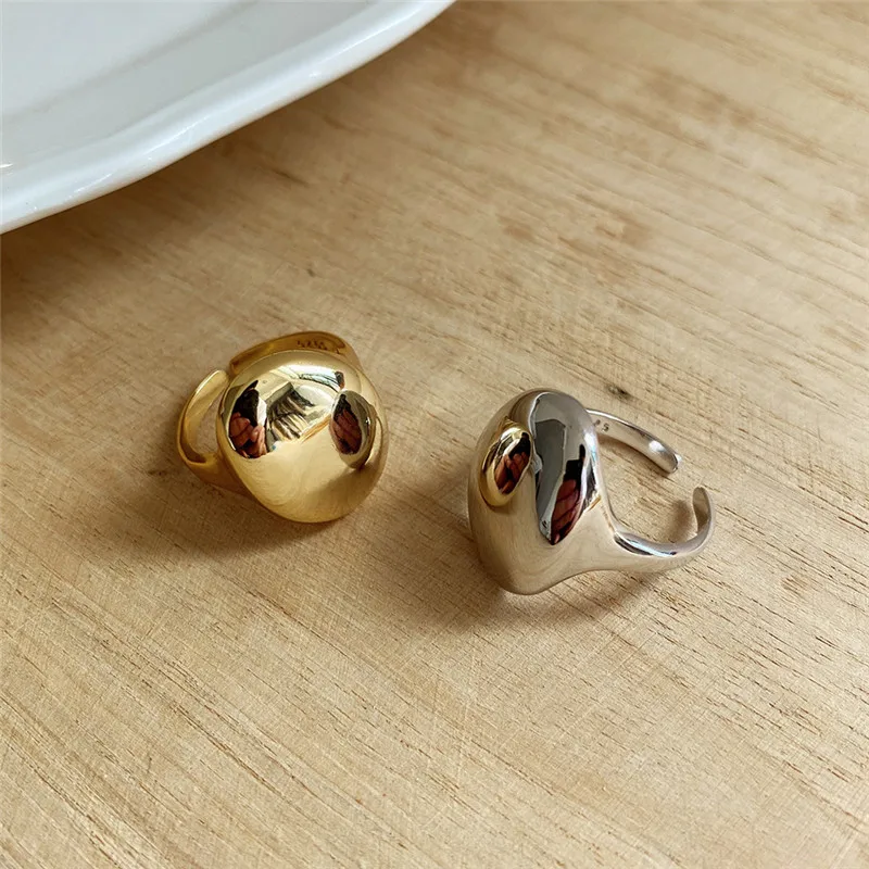 

RUIYI Real 925 Sterling Silver Women Fashion All-match Width Glaze Rings Pure Silver 18K Gold Girls Cool Cold Wind Niche Rings