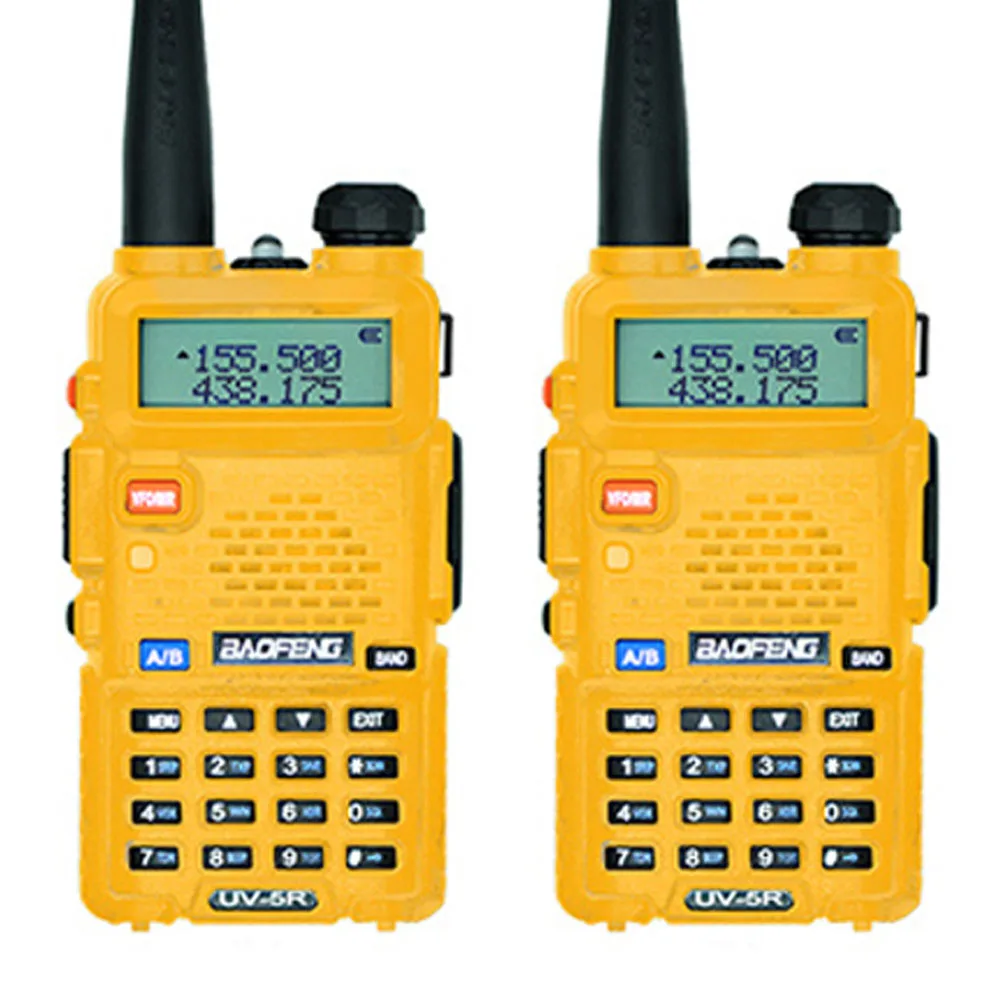 2 шт. Baofeng UV-5R переговорные Двухканальные рации двухстороннее Радио FM трансивер Dual-Band DTMF Vox Сигнализация светодиодный фонарик Key Lock - Цвет: Yellow