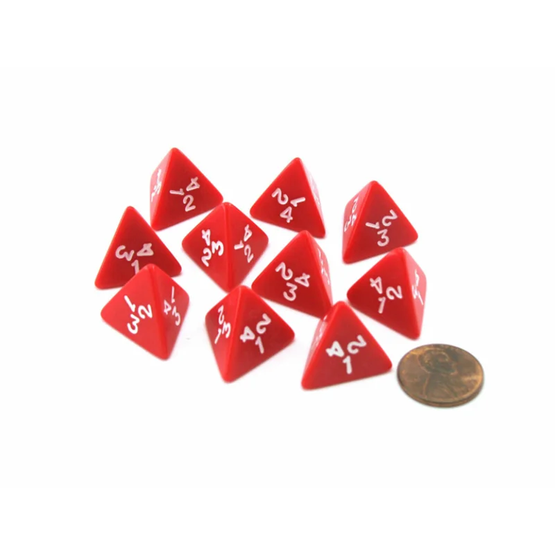 

10PCS Acrylic Resin Red Triangle Dice 18mm D4 Digital Dice White Number 4 Sided Dice For Board Game and Other Games Accessories