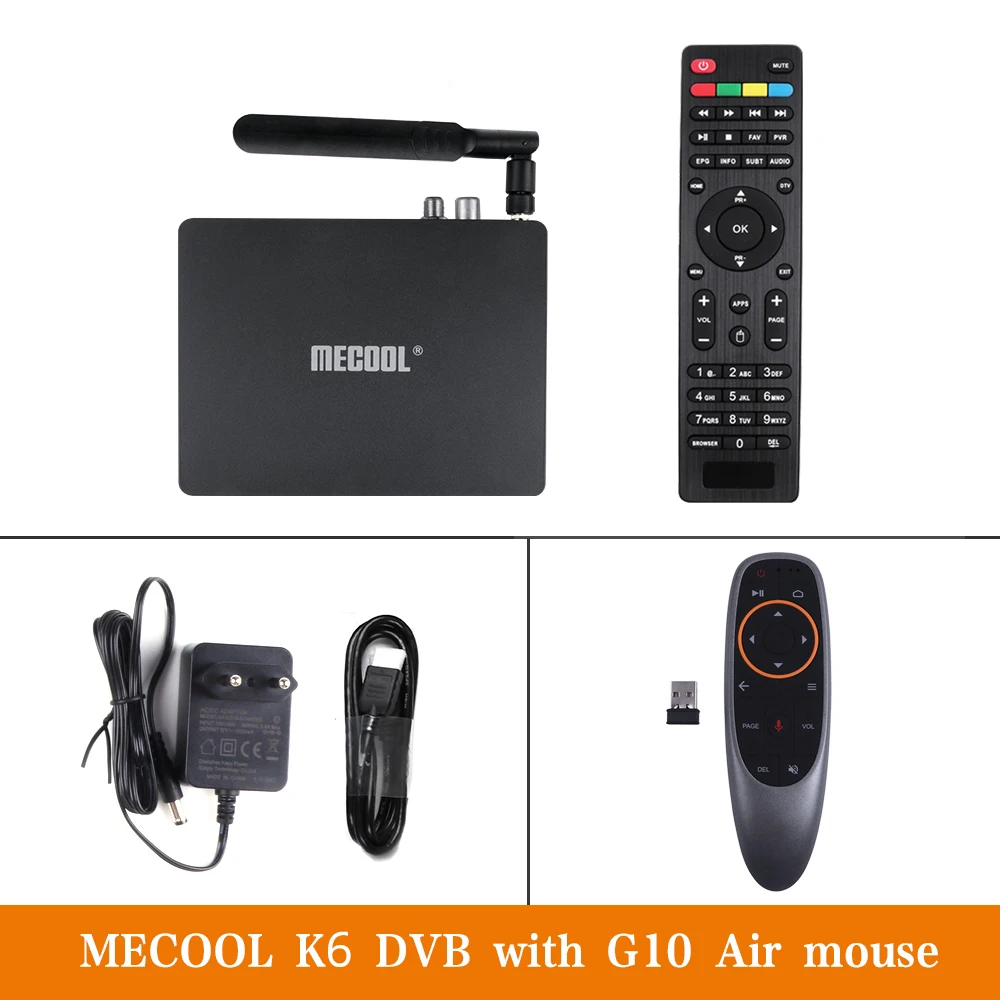 Mecool K6 ТВ коробка DVB-T2 DVB-S2 DVB-C 3D 4K 2,4G/5G, Wi-Fi, H.265 USB3.0 Декодер каналов кабельного телевидения с HiSilicon HI3798 Чипсет оптический Порты и разъёмы - Цвет: K6 and G10