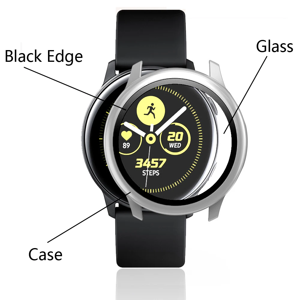 Стекло + чехол для Samsung Galaxy watch active2 40/44 мм полное покрытие из ТПУ бампер защита