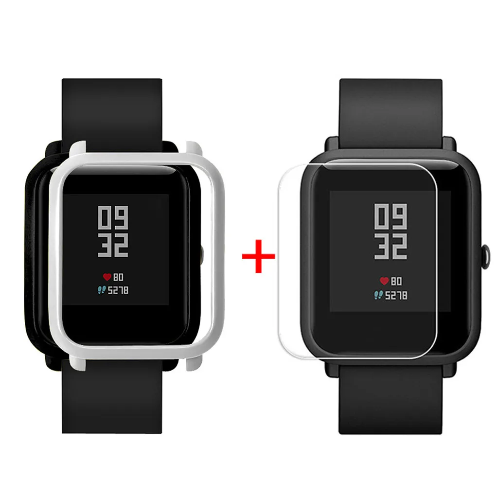 Защитный чехол-накладка+ Защитная пленка для экрана для Xiaomi/Huami Amazfit Bip Youth Watch тонкий цветной Чехол-рамка#25 - Цвет: Silver