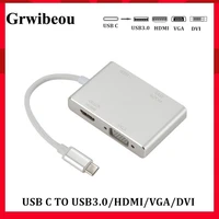 grwibeou usb 3 1 hub 4 in 1 usb c type c to hdmi vga dvi usb 3 0 adapter cable for laptop apple hub splitter usb c converter hub