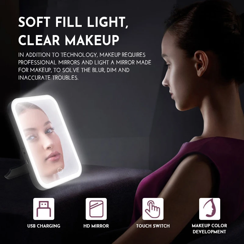 LED Makeup Mirror with led light Vanity Dormitory Rechargeable Folding Portable Beauty Desktop VIPdrop shipping | Красота и здоровье