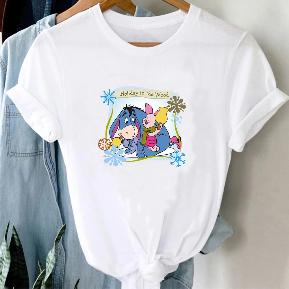 

Winnie The Pooh Bear Tee Shirt Femme Piglet Eeyore Disney Casual Cartoons Clothing Oversized Women O-Neck Short Sleeve T-shirt