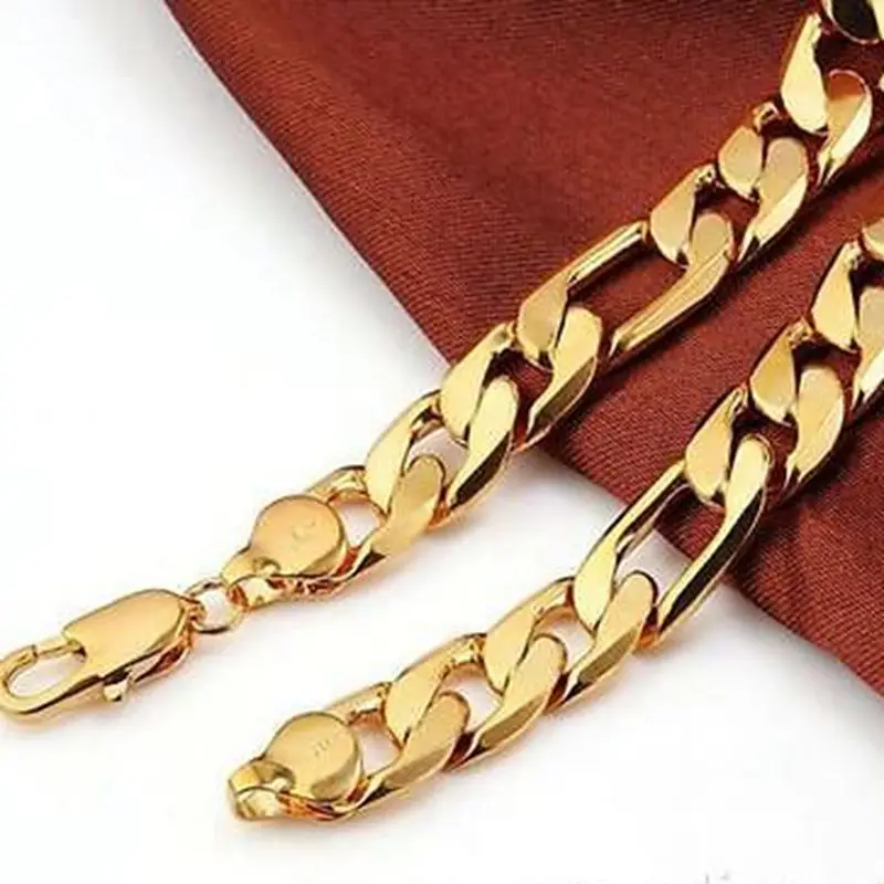 Statement Jewelry Yellow Gold Filled Figaro Necklace Chain 8mm 10mm 12mm Wide |