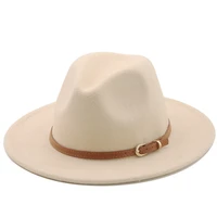 56 60cm whiteblackwide brim fedora hat women men imitation wool felt hats with metal chain decor panama jazz chapeau hat