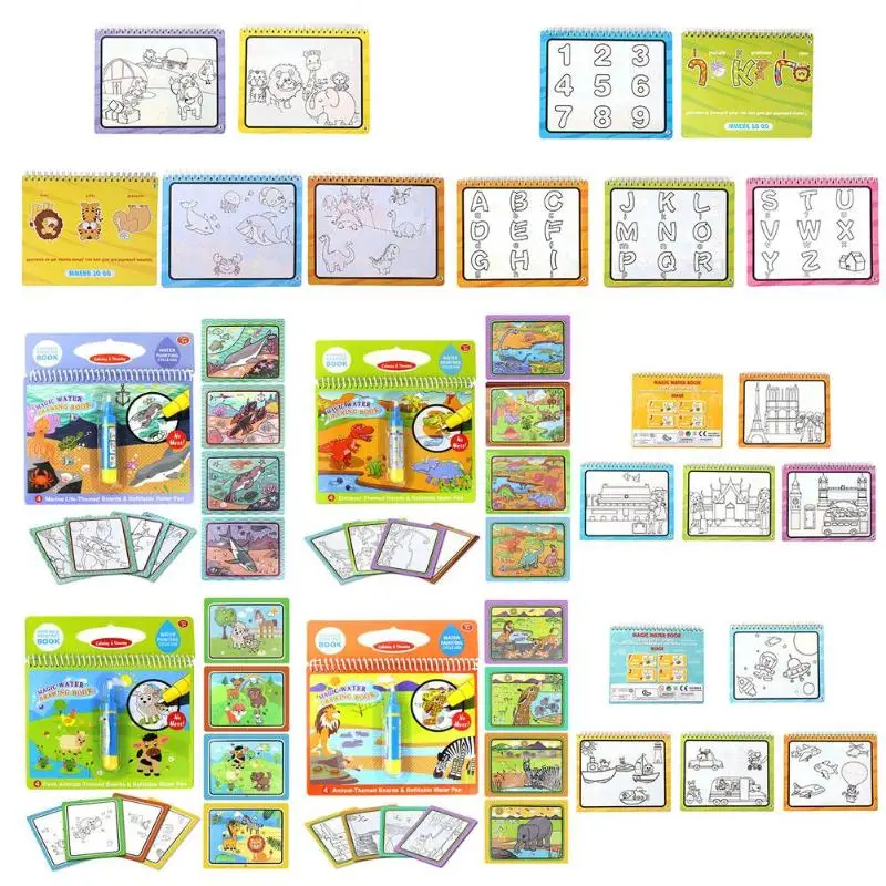 Мультяшная раскраска Волшебная водяная книга для рисования с 1 волшебной ручкой