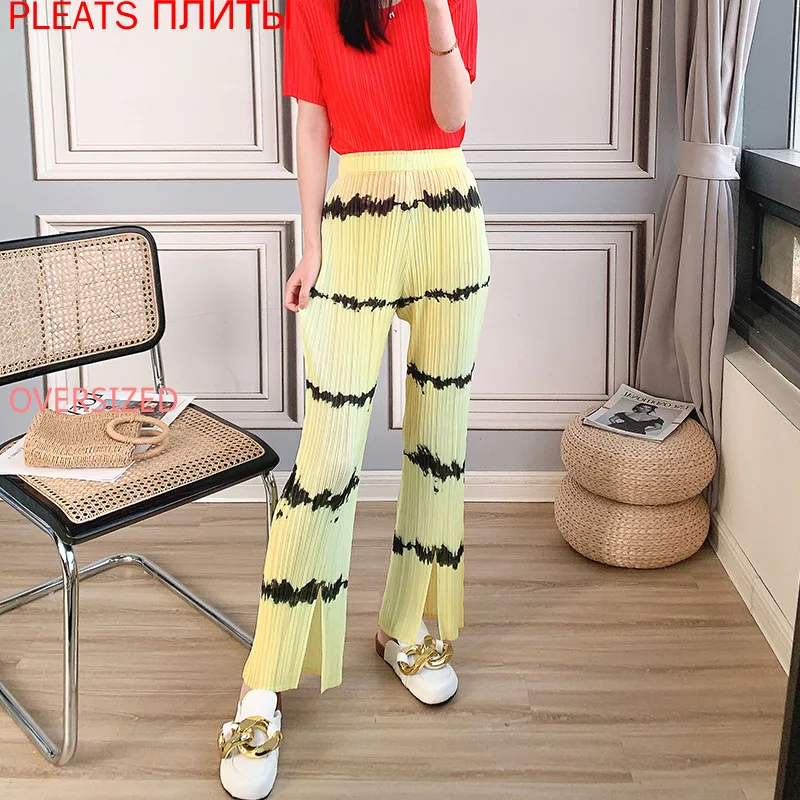 

Miyake Pleated Wide-leg Pants Summer New Style Korean Casual Style Design Sense Versatile Niche Nine-point Pants Women PLEATS