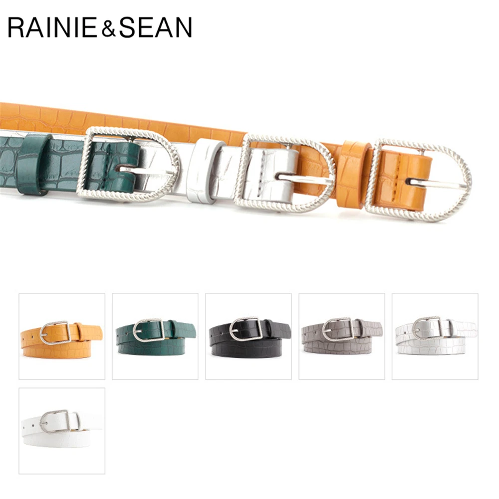 Женский ремень с крокодиловым принтом RAINIE SEAN пояс в стиле ретро пряжкой