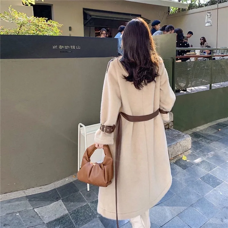 Medium Long Imitation Mink Cashmere Double Row Button Elegant Woolen-clothes Coat Women 2021 Winter Korean Loose Female Outwear enlarge