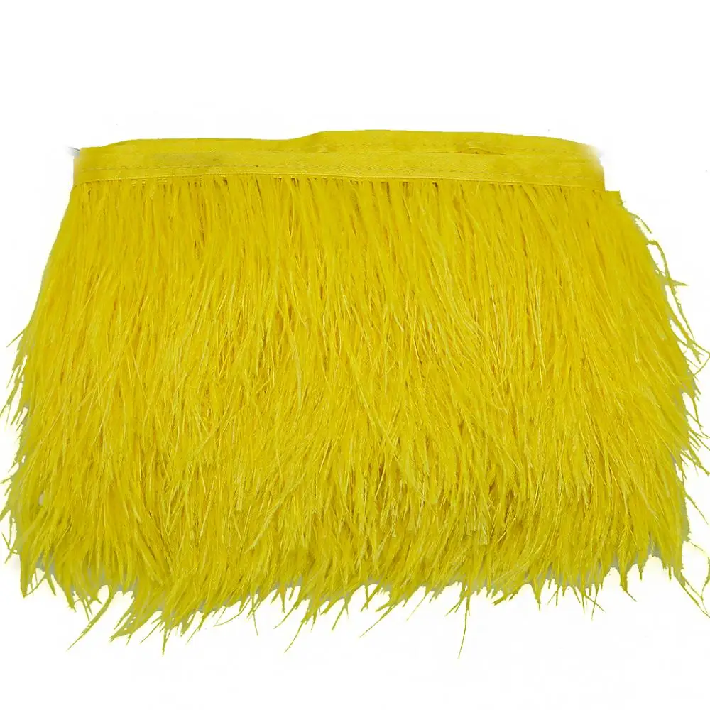 Yellow 12 Colors 1 Meter Width 8-10 CM Fashion Fluffy Dyed Multicolored Ostrich Feather Ribbon Trimming Fringe Trim Apparel Decoration - Цвет: Yellow