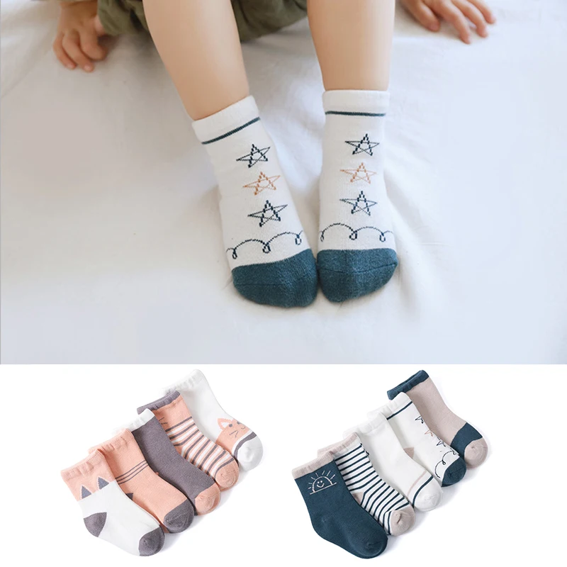 

Носки детские 5 парт/лот из чесаного хлопка, носки-трубы для мальчиков и девочек, детские носки с милым мультяшным рисунком для осени и зимы