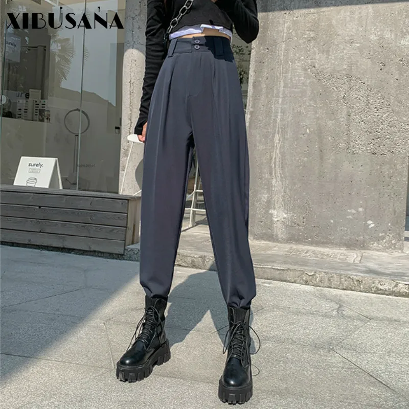 

Брюки-шаровары женские, демисезонные, свободные, с высокой талией, в офисном стиле, 2021