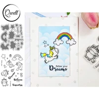 qwell happy unicorn metal cutting dies with clear transparent stamps rainbow candy gift star heart diy scrapbooking craft 2020