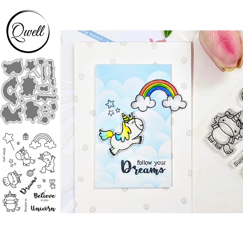 QWELL Happy Unicorn металлические режущие штампы с прозрачными штампами радужные конфеты